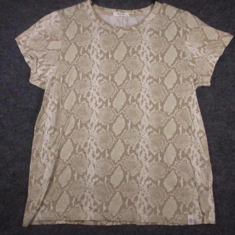 Rag & Bone Shirt Womens XL Beige Snake Print Crew Neck Short Sleeve Tee Top